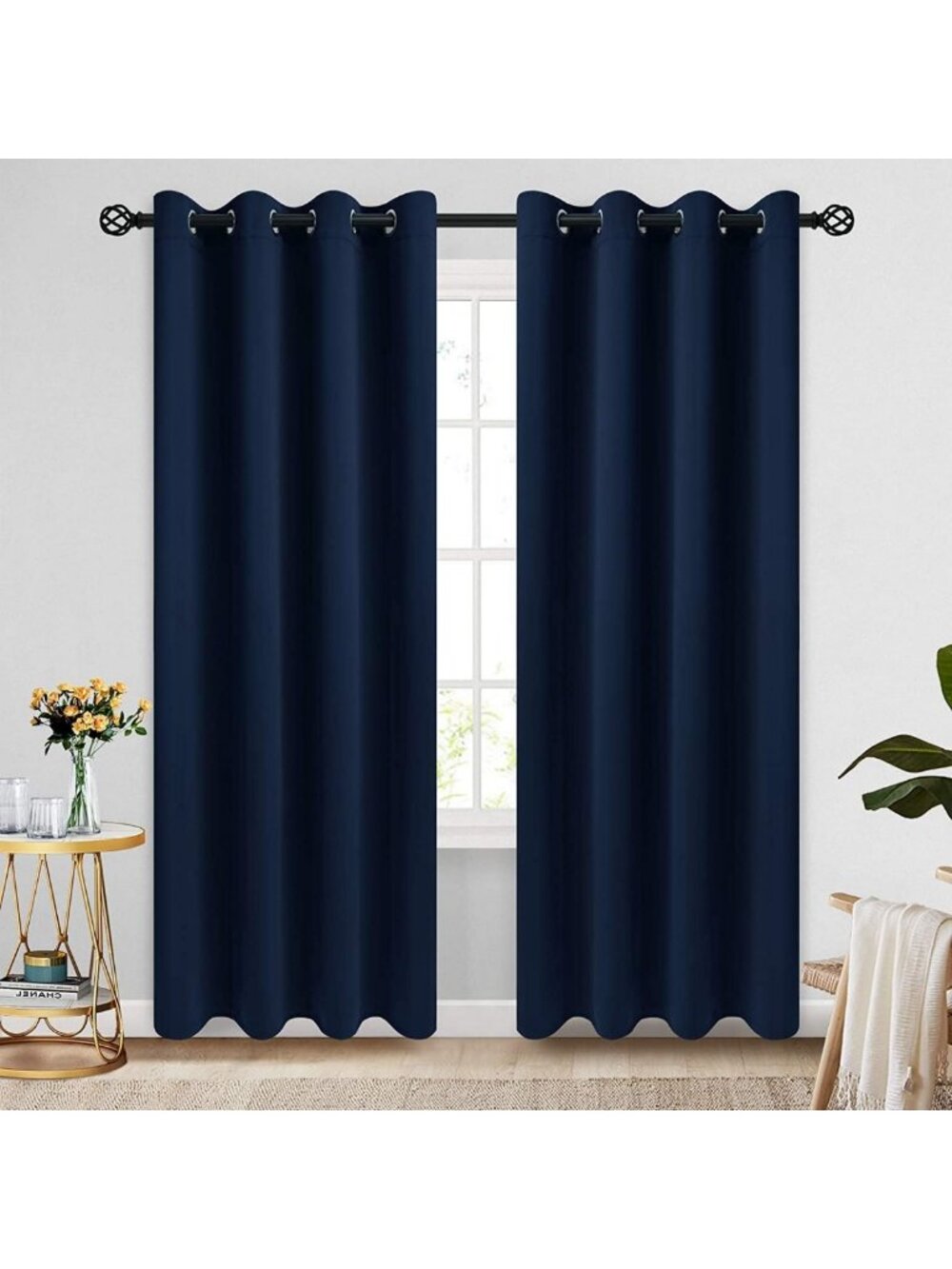 Navy Blue Grommet Blackout Curtains - 84 Inch Room Darkening Drapes for Privacy